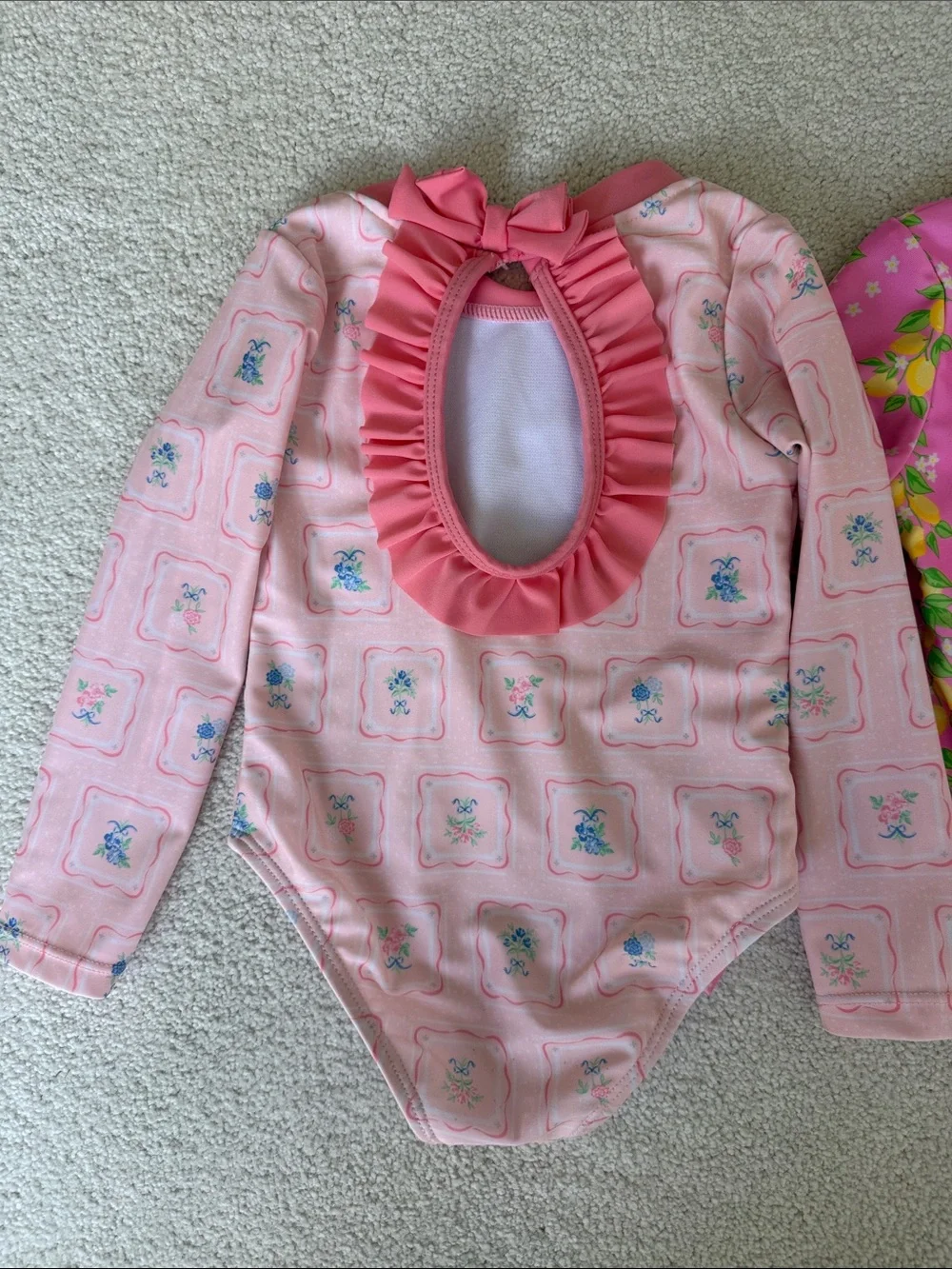 Nicole Miller 2-bundle Pink Floral & Lemon-Print Long-Sleeve Swimsuits
